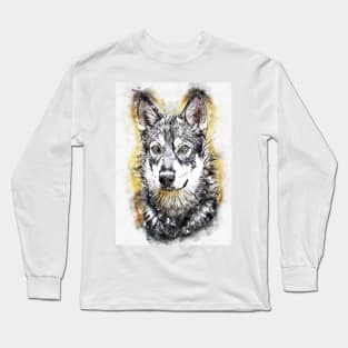 American Alsatian / Dire Wolf Watercolor Abstract Portrait Long Sleeve T-Shirt